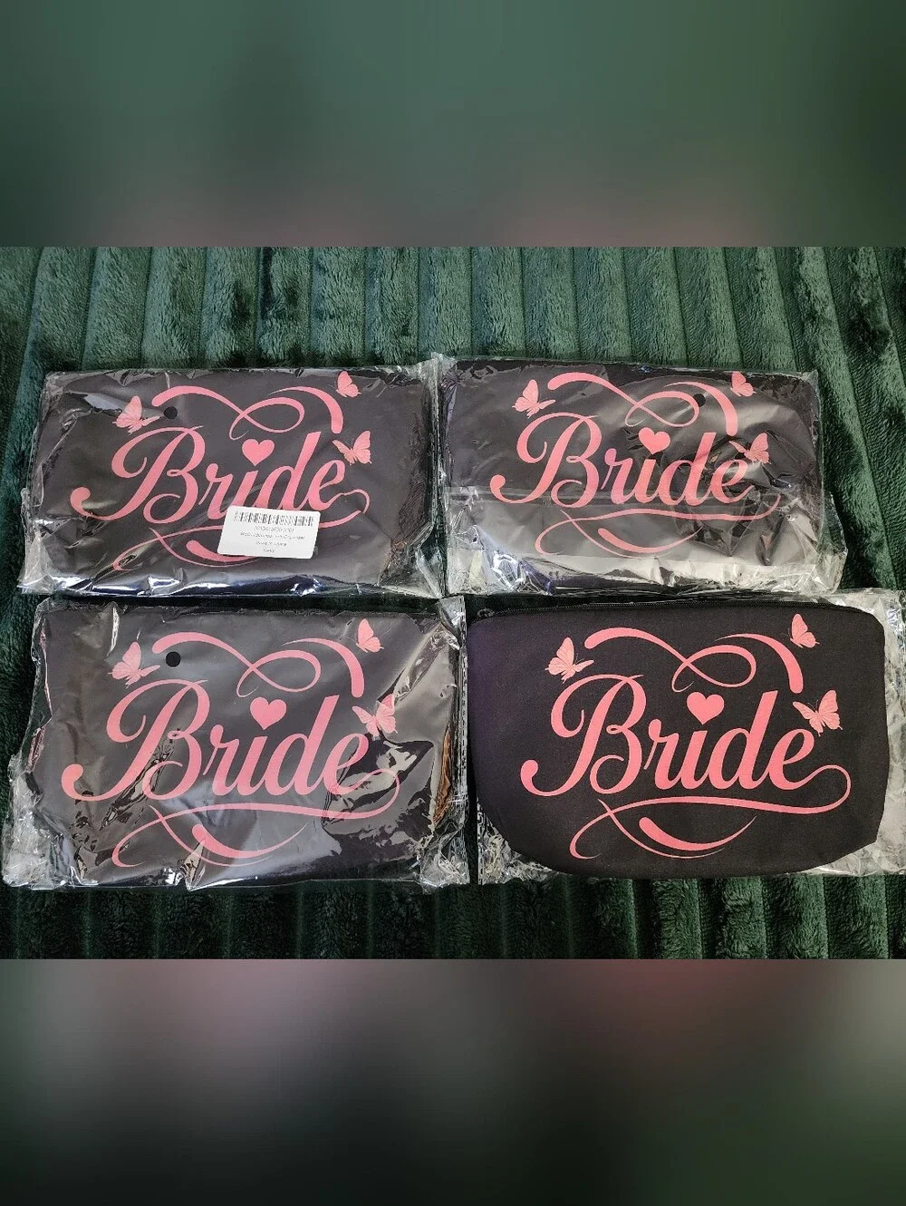 4 Bride Pouches - Black with Pink Script